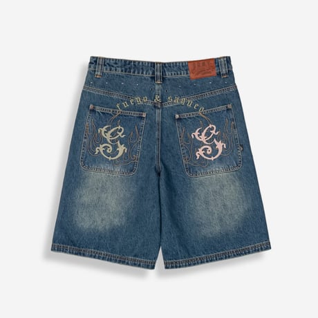 GRIMEY CHIEF WATCHER BAGGY DENIM SHORTS (WASHED SAGE BLUE)｜グライミー チーフウォッチャー バギーデニムショーツ（ウォッシュドセージブルー）
