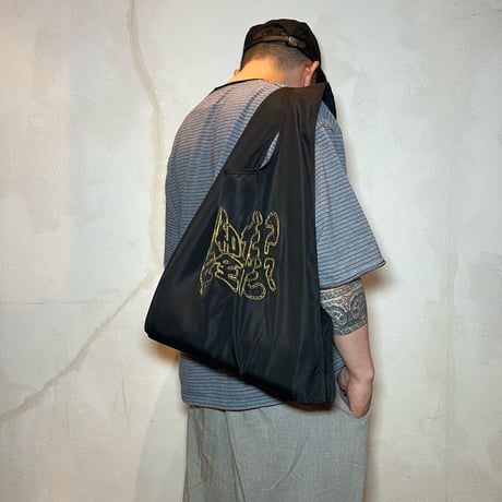 ATTACK ORIGINAL “Sign?” Ripstop Nylon Eco Bag (Blk/Yel)｜アタックオリジナル “サイン？”  エコバッグ（ブラック/イエロー）