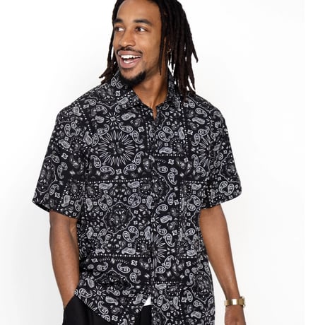 Cookman Work Shirts Short Sleeve Light Paisley (Black)｜クックマン ワークシャツ ショートスリーブ ライトペイズリー（ブラック）