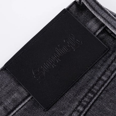 SUPPLIER Fire Tribal Leather Patch Baggy Denim (BLACK)｜サプライヤー ファイヤー トライバル レザー パッチ バギーデニム（ブラック）