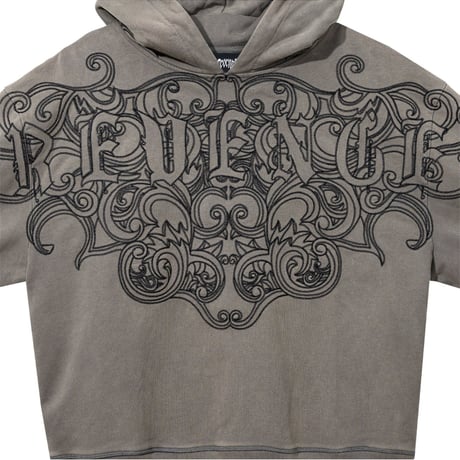 REVENGE CREST EMBROIDERED HOODIE (DISTRESSED GREY)｜リベンジ クレスト エンブロイダリー フーディー（ディストレスドグレー）