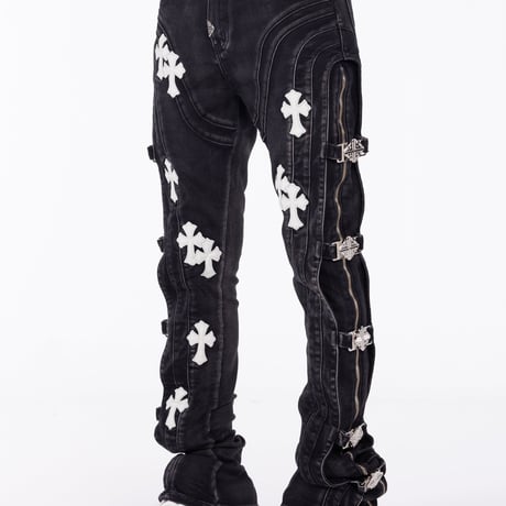 GUAPI Obsidian Black Cross Buckle Denim (Black) | グアピ オブシディアンブラック クロスバックル デニム（ブラック）