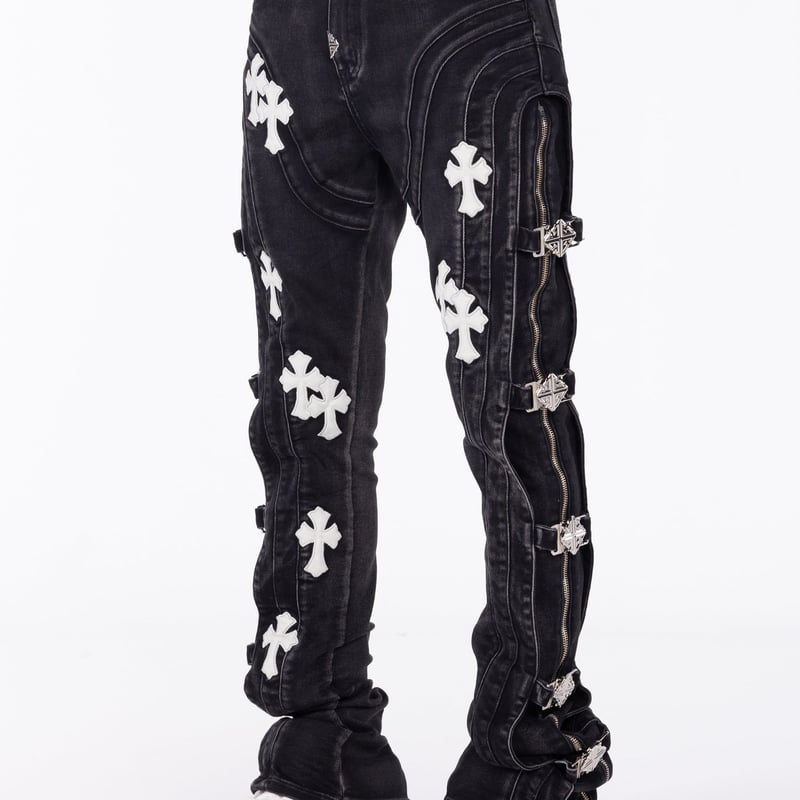 GUAPI Obsidian Black Cross Buckle Denim (Black)