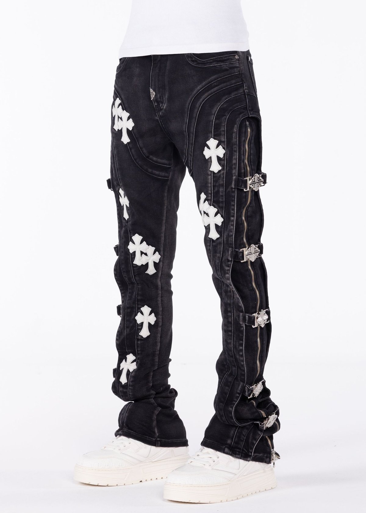GUAPI Obsidian Black Cross Buckle Denim (Black)