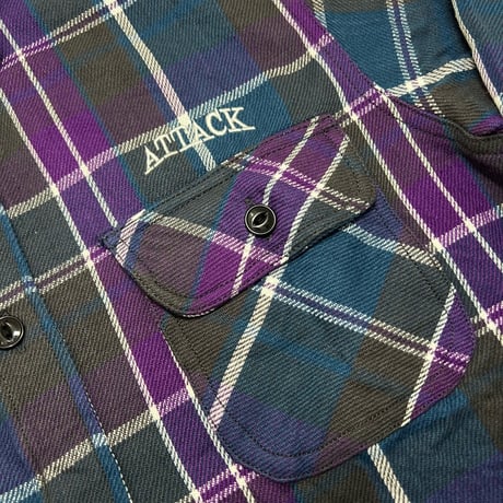 ATTACK ORIGINAL Arch Logo Heavy Flannel Shirt (Purple)｜アタックオリジナル アーチロゴ ヘビーフランネルシャツ（パープル）