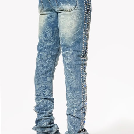 GUAPI Aqua Blue Rivets Stacked Denim (Blue)