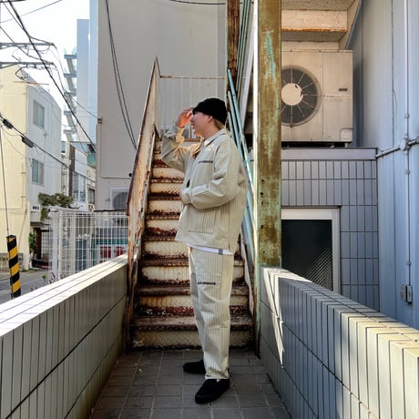 JOHN SOFIA Pinstripe Worker Shirtjacket & Pants Setup (Beige)｜ジョンソフィア ピンストライプ ワーカーセットアップ