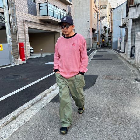 JOHN SOFIA Texture Border Linger Longsleeve Tee (Red) | ジョン ソフィア テクスチャー ボーダー リンガー ロングスリーブ ティー（レッド）