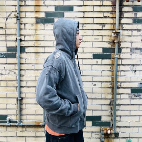 JOHN SOFIA DAMAGEREPAIR FULL-ZIP HOODIE (GRAY)｜ジョンソフィア ダメージリペア フルジップ フーディー（グレー）
