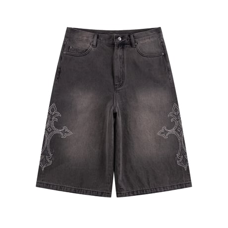 SUPPLIER Royal Cross Rhinestone Baggy Denim Shorts (BLACK)｜サプライヤー ロイヤルクロス ラインストーン バギーデニムショーツ（ブラック）