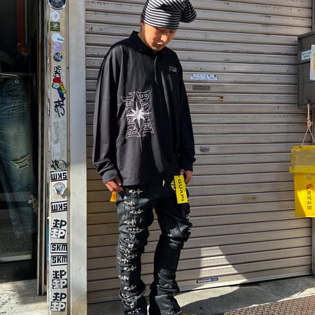 ATTACK ORIGINAL Compass L/S Polo (BLACK)｜アタックオリジナル コンパス ロングスリーブ ポロ（ブラック)