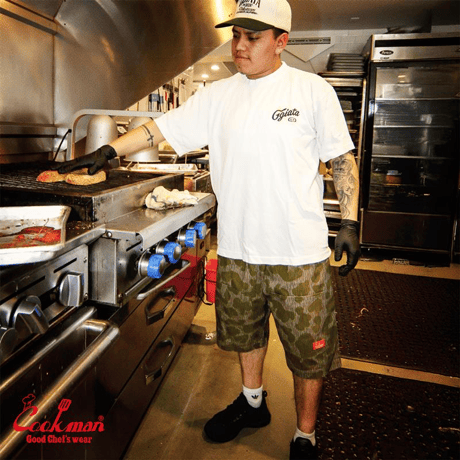 Cookman Chef Pants Short Front Pocket Raindrop Camo (Green) | クックマン ショートフロントポケット カモパンツ（グリーン）