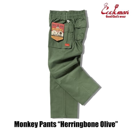 Cookman Monkey Pants Herringbone (Olive)｜クックマン モンキーパンツ ヘリンボーン（オリーブ）