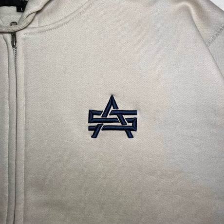 ADG AS Logo Zip Hoodie (Beige/Navy)｜エーディージー ASロゴ ジップフーディー（ベージュ/ネイビー）
