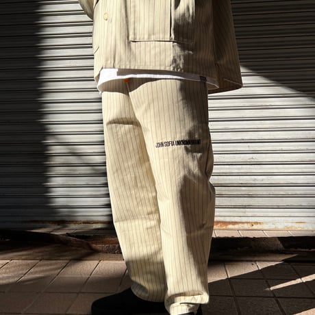 JOHN SOFIA Pinstripe Worker Shirtjacket & Pants Setup (Beige)｜ジョンソフィア ピンストライプ ワーカーセットアップ