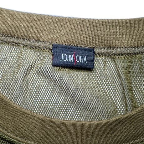 JOHN SOFIA Icon Badge Mesh S/S Tee (Olive/Brown)｜ジョンソフィア アイコンバッジ メッシュショートスリーブTシャツ（オリーブ/ブラウン）