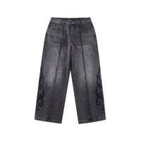 SUPPLIER Fire Tribal Leather Patch Baggy Denim (BLACK)｜サプライヤー ファイヤー トライバル レザー パッチ バギーデニム（ブラック）