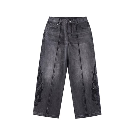 SUPPLIER Fire Tribal Leather Patch Baggy Denim (BLACK)｜サプライヤー ファイヤー トライバル レザー パッチ バギーデニム（ブラック）