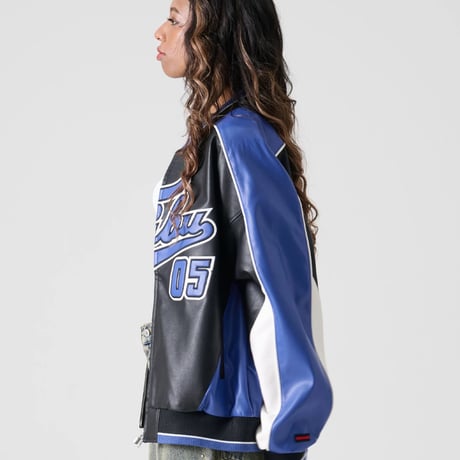FUBU FAUX LEATHER GAME JACKET (BLUE)｜フブ ファックス レザー ゲームジャケット（ブルー）