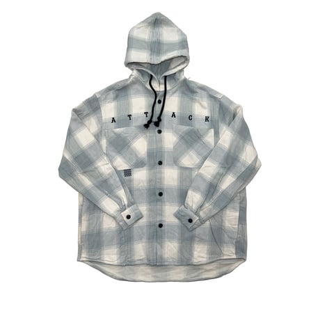 ATTACK ORIGINAL Heavy Flannel Hooded Shirt (Powder Blue)｜アタックオリジナル ヘビーフランネル フーデッドシャツ（パウダーブルー）