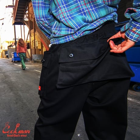 Cookman Monkey Pants Herringbone (Black)｜クックマン モンキーパンツ ヘリンボーン（ブラック）
