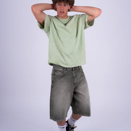 HOMEBOY X-TRA MONSTER DYE DENIM SHORTS (WASHED GREEN)｜ホームボーイ エクストラ モンスター ダイ デニム ショーツ（ウォッシュド グリーン）