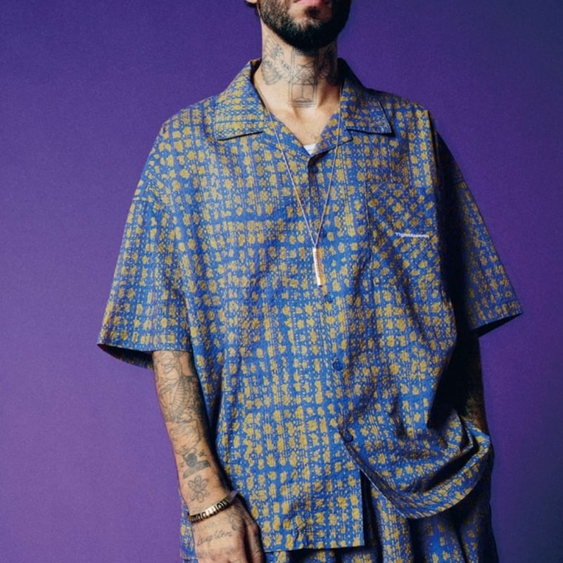 TIGHTBOOTH BLEEDING LOGO ALOHA (BLUE×MUSTARD)｜タ