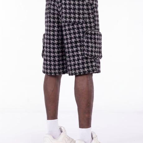 GUAPI Black Houndstooth Furry Shorts (Black) | グアピ ブラック ハウンドトゥース ファーリー ショーツ（ブラック）