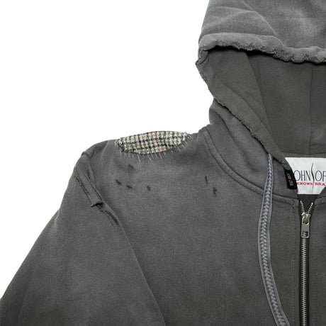 JOHN SOFIA DAMAGEREPAIR FULL-ZIP HOODIE (GRAY)｜ジョンソフィア ダメージリペア フルジップ フーディー（グレー）
