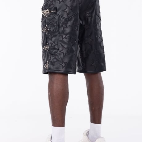 GUAPI Obsidian Black Stars Leather Shorts (Black)｜グアピ オブシディアン ブラック スターズ レザーショーツ（ブラック）