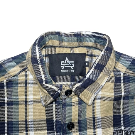 ATTACK ORIGINAL Arch Logo Heavy Flannel Shirt (Beige)｜アタックオリジナル アーチロゴ ヘビーフランネルシャツ（ベージュ）