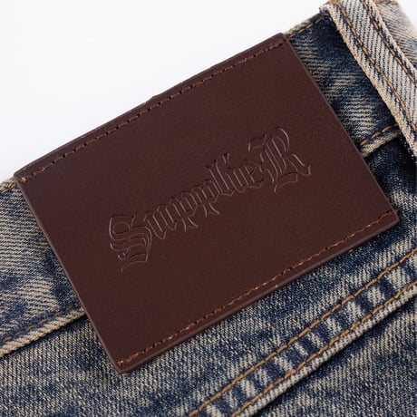 SUPPLIER Fire Tribal Leather Patch Baggy Denim (BLUE)｜サプライヤー ファイヤー トライバル レザー パッチ バギーデニム（ブルー）