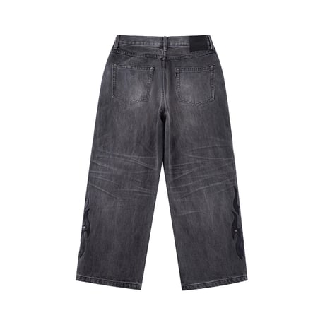 SUPPLIER Fire Tribal Leather Patch Baggy Denim (BLACK)｜サプライヤー ファイヤー トライバル レザー パッチ バギーデニム（ブラック）