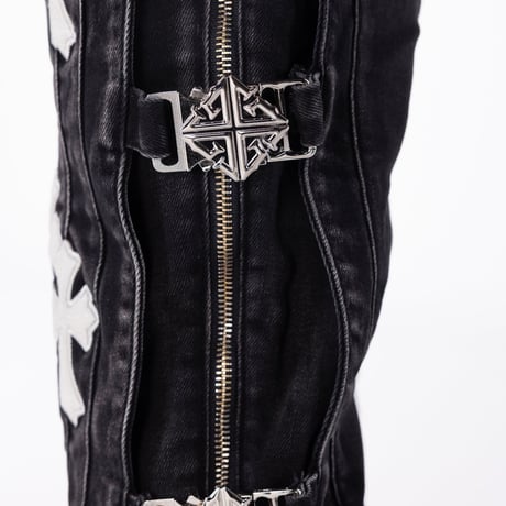GUAPI Obsidian Black Cross Buckle Denim (Black) | グアピ オブシディアンブラック クロスバックル デニム（ブラック）