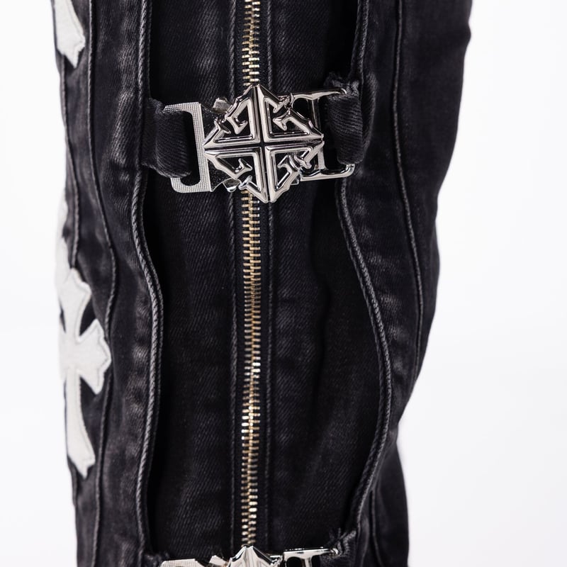 GUAPI Obsidian Black Cross Buckle Denim (Black)