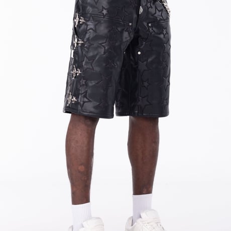 GUAPI Obsidian Black Stars Leather Shorts (Black)｜グアピ オブシディアン ブラック スターズ レザーショーツ（ブラック）