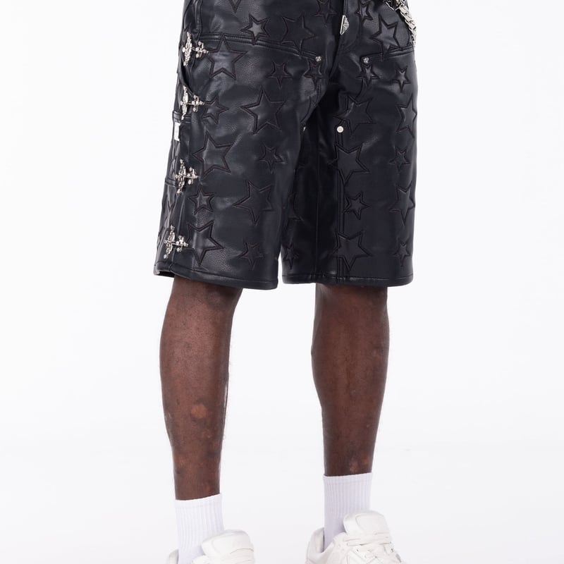 GUAPI Obsidian Black Stars Leather Shorts (Blac