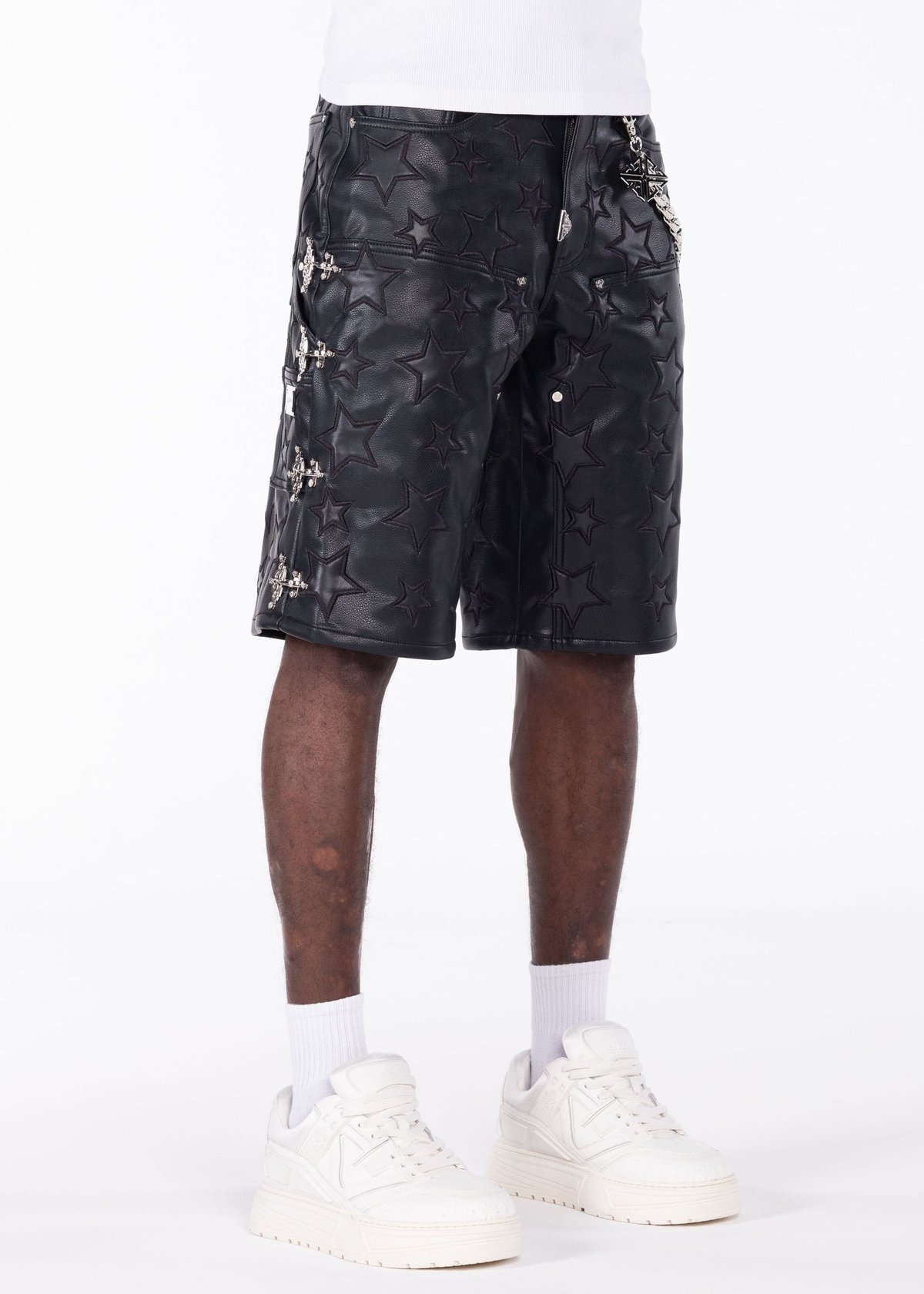 GUAPI Obsidian Black Stars Leather Shorts (Blac