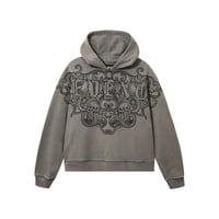 REVENGE CREST EMBROIDERED HOODIE (DISTRESSED GREY)｜リベンジ クレスト エンブロイダリー フーディー（ディストレスドグレー）