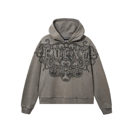 REVENGE CREST EMBROIDERED HOODIE (DISTRESSED GREY)｜リベンジ クレスト エンブロイダリー フーディー（ディストレスドグレー）