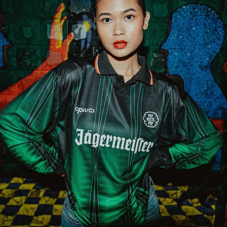 JAGERMEISTER × POT MEETS POP LS GAME JERSEY (BLACK/GREEN)｜イエーガーマイスター × ポットミーツポップ ジャージ（ブラック／グリーン）
