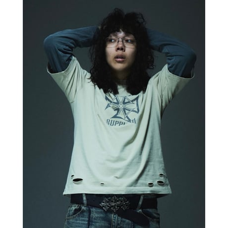 SUPPLIER Dusty Iron Cross Layered Long Sleeve Tee (BEIGE)｜サプライヤー ダスティアイアン クロス レイヤード ロングスリーブティー（ベージュ）