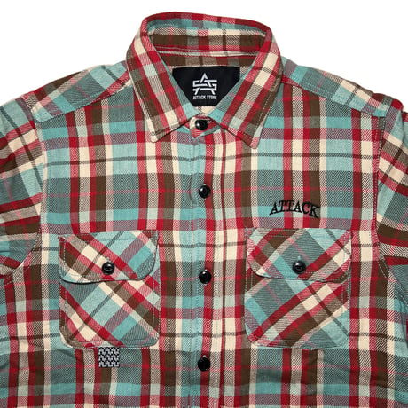 ATTACK ORIGINAL ARCH LOGO HEAVY FLANNEL SHIRTS (MINT)｜アタックオリジナル アーチロゴ ヘビーフランネルシャツ（ミント）
