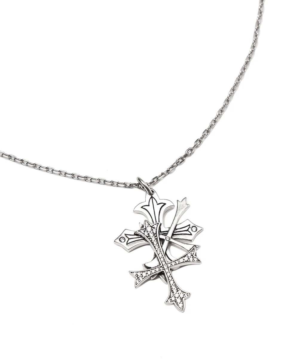 SUPPLIER Triple Cross Rhinestone Necklace (SILV
