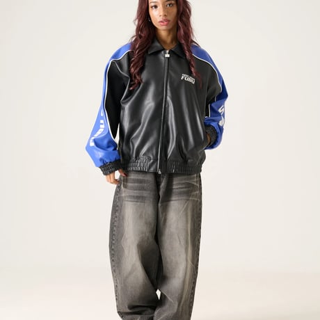 FUBU FAUX LEATHER JACKET (BLUE)｜フブ ファックス レザー ジャケット（ブルー）
