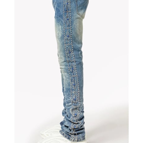 GUAPI Aqua Blue Rivets Stacked Denim (Blue) | グアピ アクアブルー リベッツ スタックド デニム (ブルー)