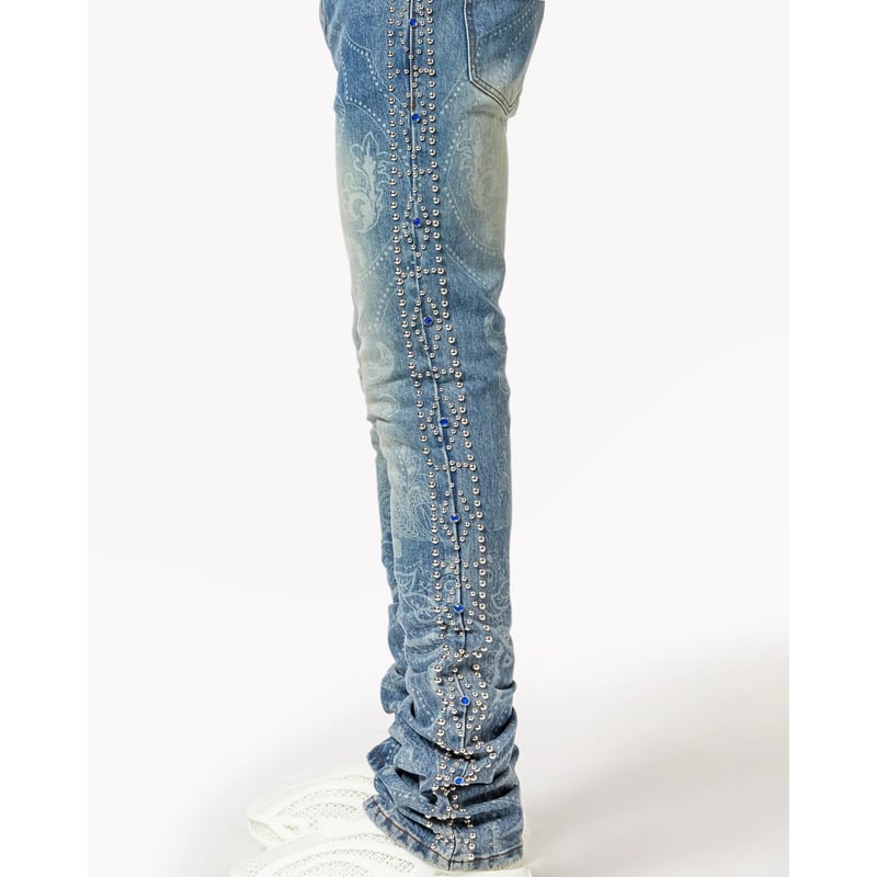 GUAPI Aqua Blue Rivets Stacked Denim (Blue) | A