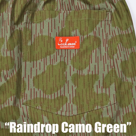 Cookman Chef Pants Short Front Pocket Raindrop Camo (Green) | クックマン ショートフロントポケット カモパンツ（グリーン）