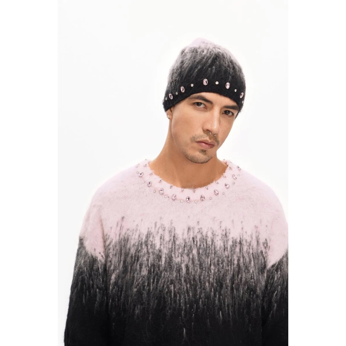 VALABASAS ARRANGED MOHAIR SWEATER (BLACK/PINK)