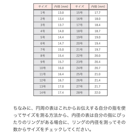 リングサイズの測り方(画像参照)